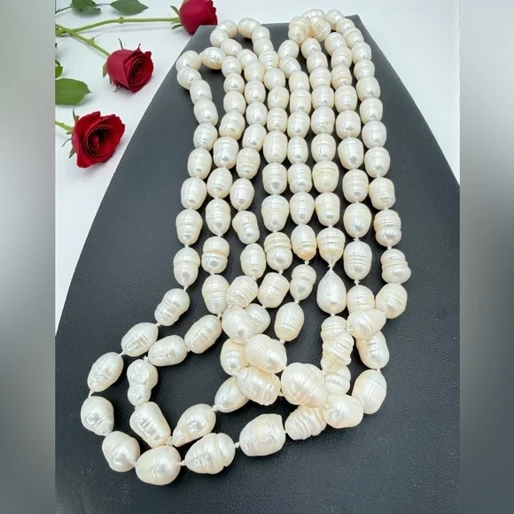64” Genuine Baroque Pearl Opera Necklace 160g Cream Ivory Statement Piece - Picture 15 of 17